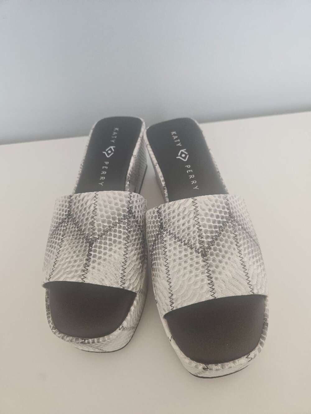 Katy Perry Black & White Snakeskin Slide Sandals